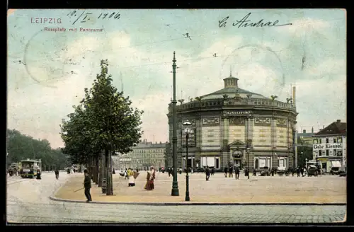 AK Leipzig, Rossplatz mit dem Restaurant Panorama, Rundbau