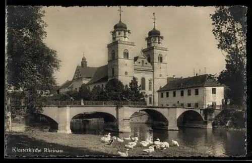 AK Rheinau, Klosterkirche mit Brücke
