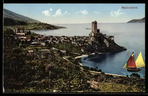 AK Malcesine, Gesamtansicht mit Schloss und Gardasee