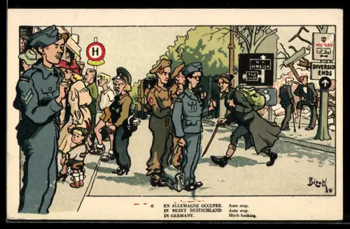 Künstler-AK En Allemagne Occupee, Auto Stop