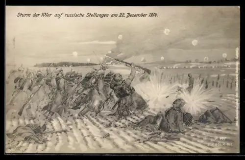Künstler-AK Sturm der 101er auf russische Stellungen am 22. Dezember 1914