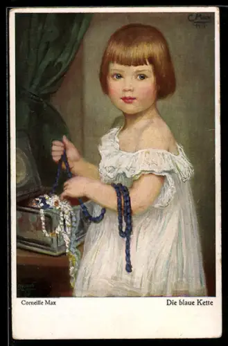 Künstler-AK Corneille Max: Mädchen mit langer blauer Kette