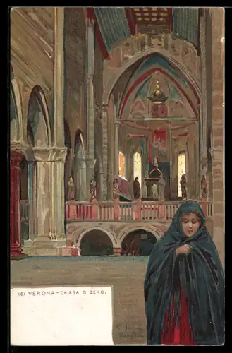 Künstler-AK sign. R. Taturi: Verona, Chiesa S. Zeno, Innenansicht