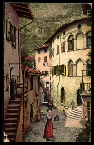 Künstler-AK Riva, Strassenpartie einer engen Gasse