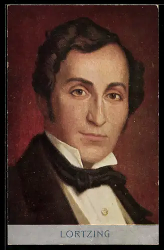 AK Portrait Lortzing, im Profil, mit Anzug & Fliege