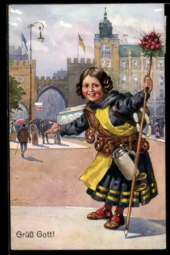 Künstler-AK Ernst Schlemo: München, Grüss Gott!, Münchner Kindl