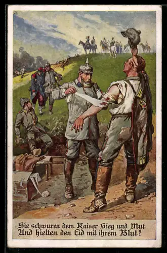 Künstler-AK Verwundete Soldaten werden versorgt, Rotes Kreuz