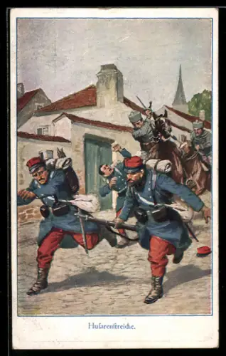 Künstler-AK Kavallerie verfolgt Husaren