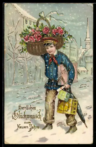 AK Page trägt einen Rosenkorb auf der Schulter