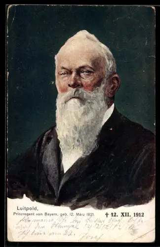 Künstler-AK Fritz Hass unsign.: Portrait Prinzregent Luitpold - Karte zum Todestag 1912