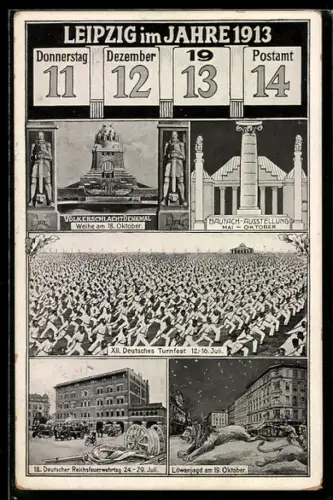 Künstler-AK Leipzig, Datum 11.12.1913, Leipzig im Jahre 1913 - Veranstaltungen und Feste mit Datum und Bild