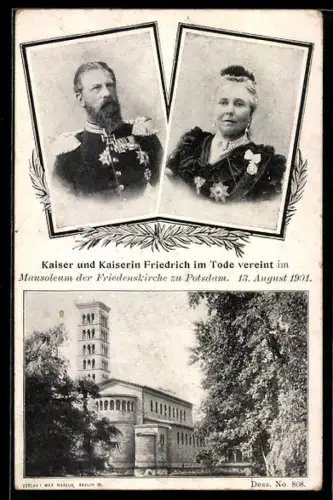 AK Potsdam, Friedrich Wilhelm III. von Preussen und seine Frau vereint im Mausoleum der Friedenskirche 1901