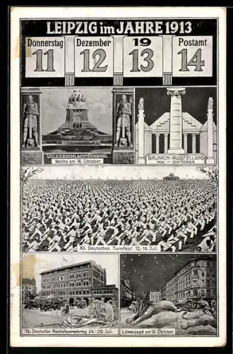 Künstler-AK Leipzig, Datum 11.12.1913, Leipzig im Jahre 1913 - Veranstaltungen und Feste mit Datum und Bild