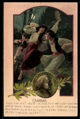 Künstler-AK des Komponisten Friedrich Liszt zu seinem Stück Csardas