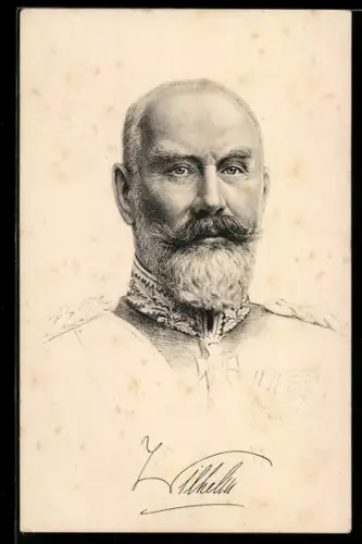 Künstler-AK Portrait König Wilhelm II. von Württemberg in Uniform mit Orden