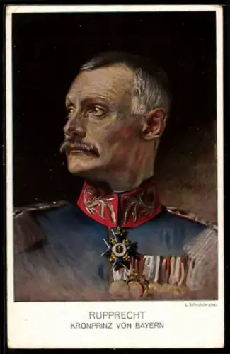 Künstler-AK Portrait von Kronprinz Rupprecht von Bayern in Uniform mit Orden