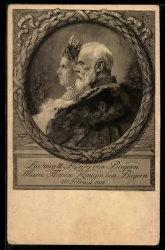 AK Königin Maria Therese von Bayern mit Diadem und König Ludwig III. von Bayern in Uniform 1918