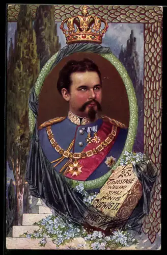 AK 25. Todestag von König Ludwig II. von Bayern, Porträt in Uniform