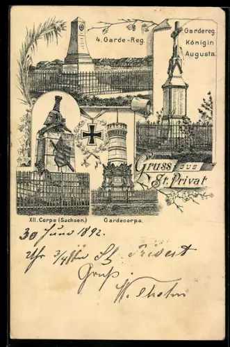 Lithographie St. Privat, XII. Corps Sachsen, Gardecorps, 4. Garde-Reg.