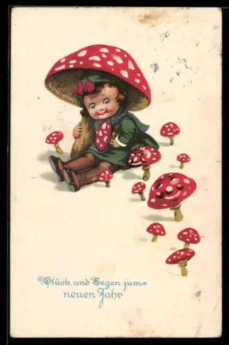 AK Mädchen unterm Fliegenpilz