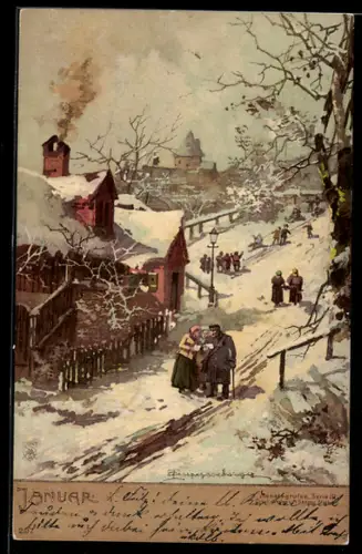 Künstler-AK Theodor Guggenberger: Verschneiter Januar im Dorf