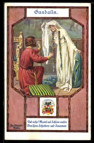 Künstler-AK Franz Kuderna: Gandalin, Und siehe! Mantel und Schleier wollen...