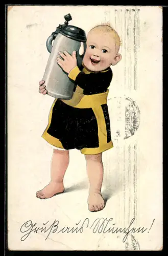 Künstler-AK München, Münchner Kindl mit Krug voll Bier