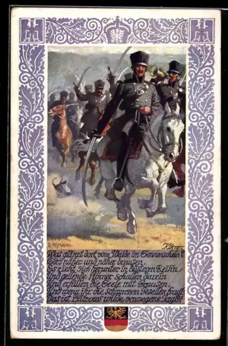 Künstler-AK R. Assmann: Theodor Körner zu Pferd mit Säbel