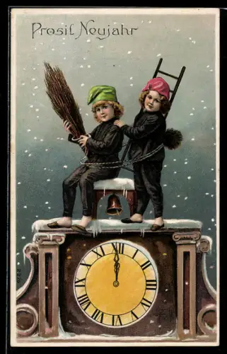 AK Junge Schornsteinfeger stehen auf Uhr