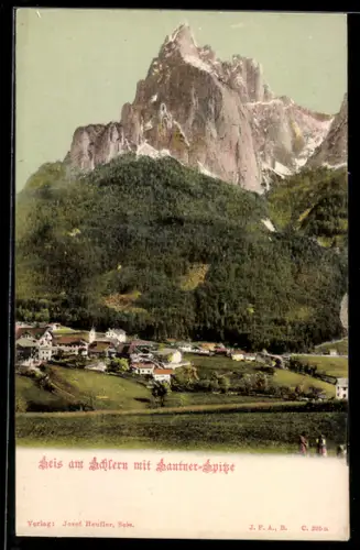 AK Seis am Schlern, Ortsansicht mit Santnerspitze