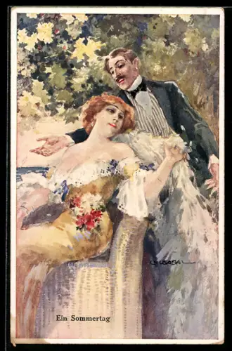 Künstler-AK Luis Usabal: Ein Sommertag, elegantes Paar