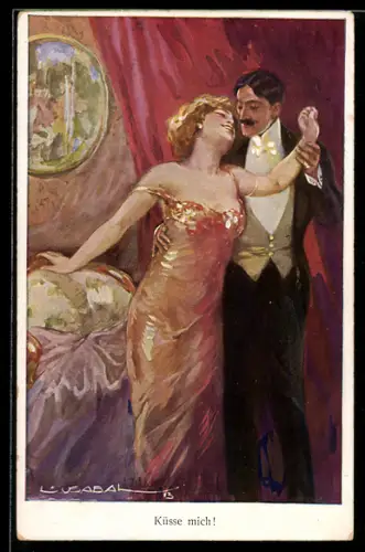 Künstler-AK Luis Usabal: Küsse mich, Frau schmiegt sich an Mann