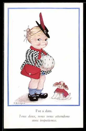 Künstler-AK I`*ve a date, Kleine Dame und Hund