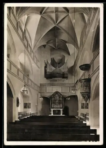 AK Torgau, Schloss Hartenfels, Kapelle, Inennansicht mit Orgel, Kanzel und Altar