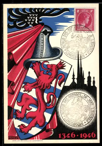 Künstler-AK Mehlen: Wappen von Luxemburg, 1346-1946, Jubiläum