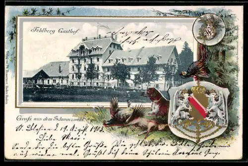 Passepartout-Lithographie Feldberg /Schwarzwald, Feldberg Gasthof, Wappen