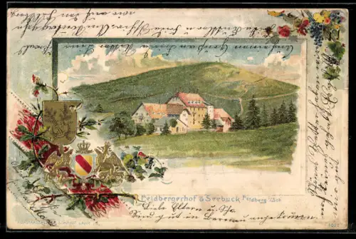 Passepartout-Lithographie Feldberg /Schwarzwald, Feldbergerhof und Seebuck, Wappen
