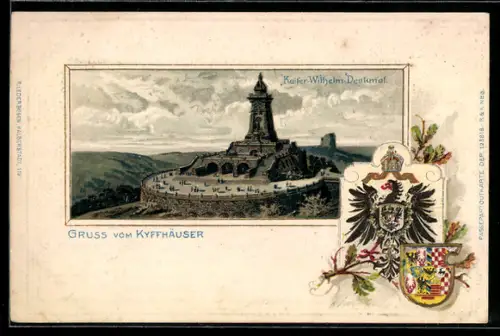 Passepartout-Lithographie Kyffhäuser, Kaiser-Wilhelm-Denkmal, Wappen