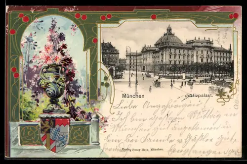 Passepartout-Lithographie München, Justizpalast, Wappen