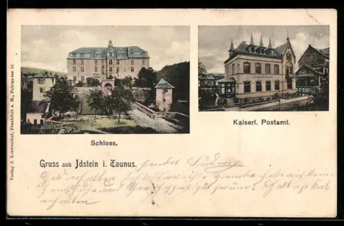 AK Idstein i. Taunus, Kaiserliches Postamt und Blick zum Schloss