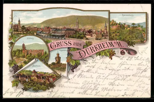 Lithographie Dürkheim a. H., Hardenburg, Limburg, Seebach