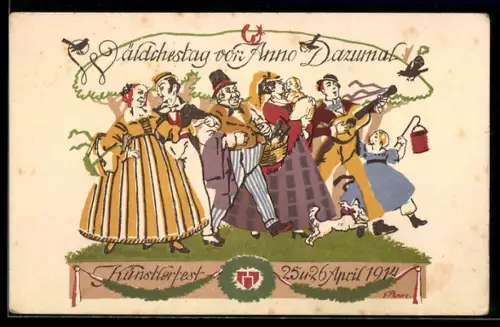 AK Jugendstil, Wäldchestag von Anno Dazumal, Künstlerfest 25. und 26. April 1914