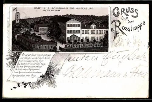 Lithographie Rosstrappe, Hotel mit Winzenburg