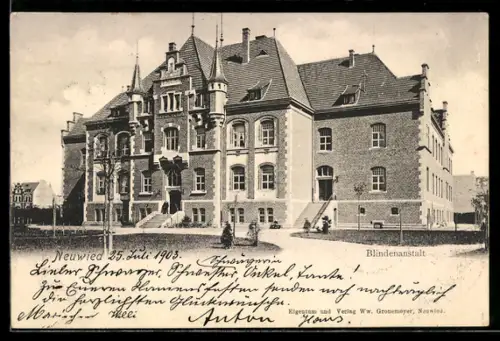 AK Neuwied, Partie an der Blindenanstalt mit Gartenanlagen