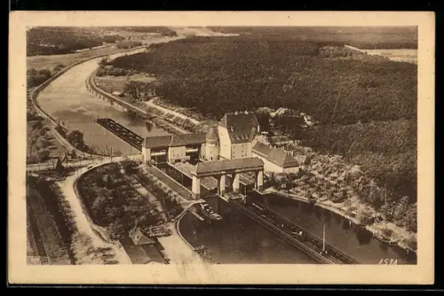 AK Klein Machnow, Vogelschau auf den Schleusen-Gasthof