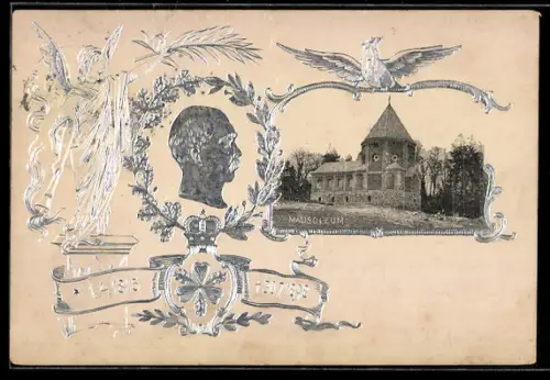 Präge-AK Leipzig, Otto von Bismarck im Profil mit seinem Mausoleum