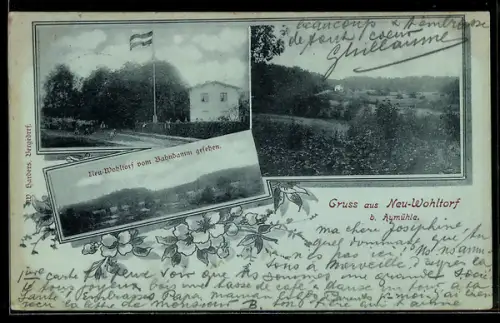 AK Neu-Wohltorf b. Aumühle, Totalansicht vom Bahndamm