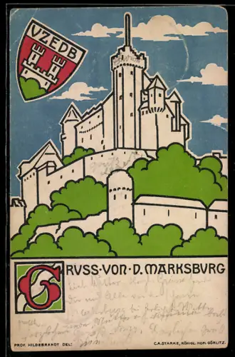 Lithographie Braubach, Marksburg, Wappen VZEDB