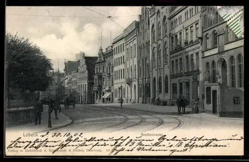 AK Lübeck, Breitestrasse, Panorama mit Apotheke