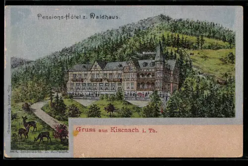 Seiden-Imitations-AK Eisenach i. Th., Pensions-Hotel z. Waldhaus